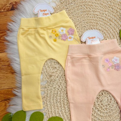 Kit 3 Calças - Galinhos de Flores - Amarelo, Salmão e Rosa